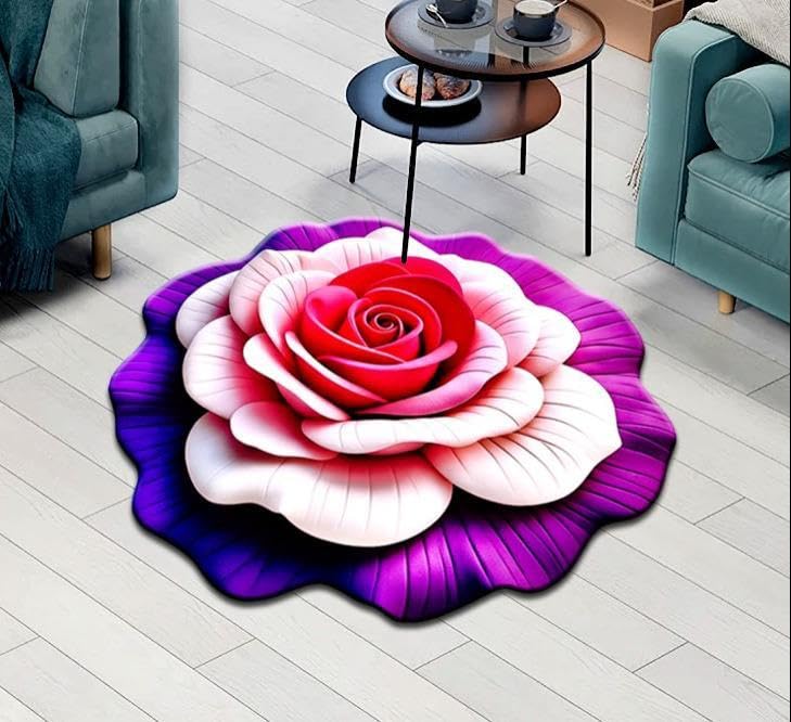 Buy 3D Rose Shaped Area Rug, Decorative Floral Floor Mat with Anti